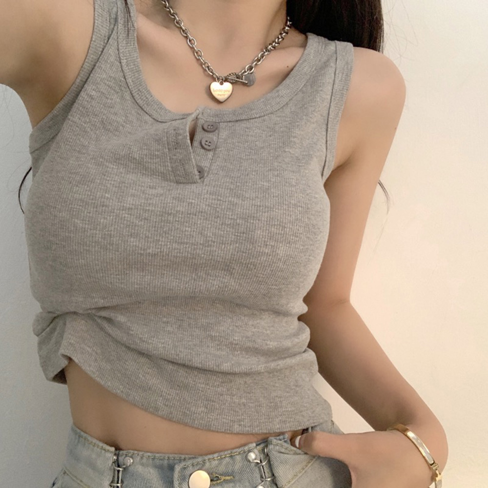 Summer Zara - Tanktop voor dames Geribbelde button-down mouwloze